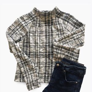 Bar III Crop Plaid Mock Neck Knit Top